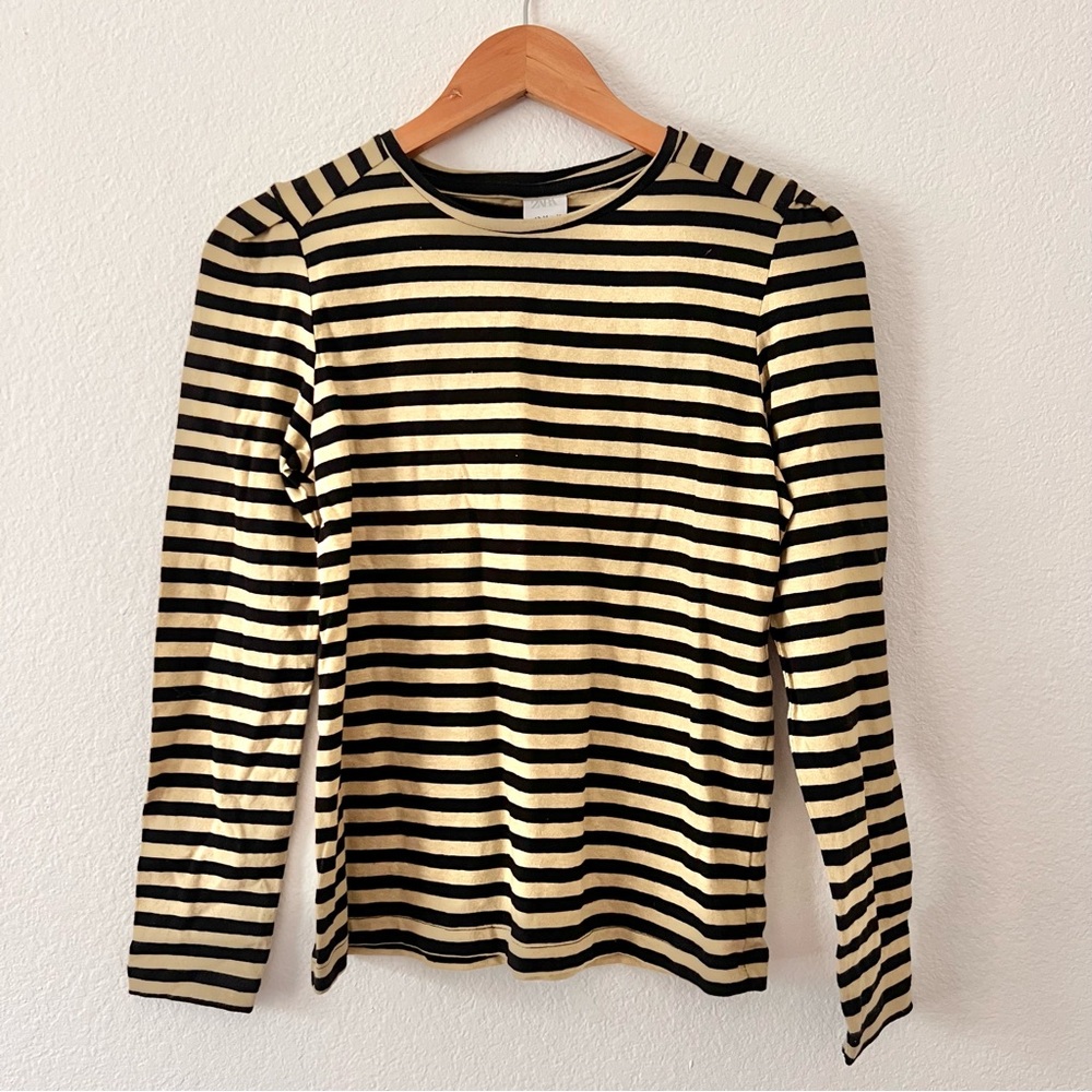 Zara Girls Olive Green and Black Striped Long Sleeve Top Sz 13-14 NWT